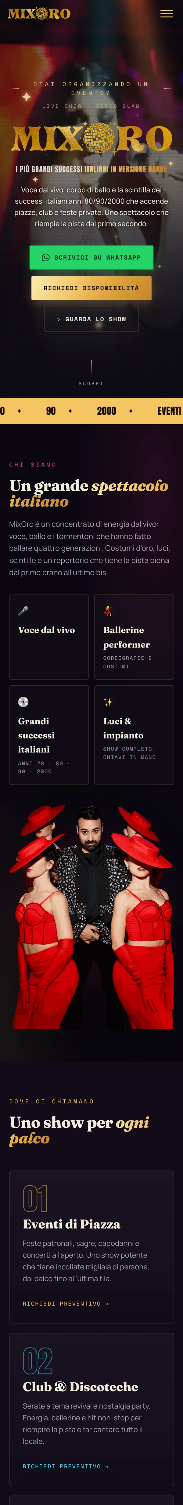 La home di musicapereventimixoro.it che scorre